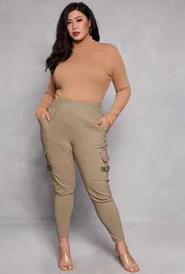 Womens Plus Size Release Buckle Cargo Joggers, Green, Size 3X