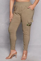 Womens Plus Size Release Buckle Cargo Joggers, Green, Size 2X