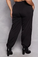 Womens Plus Size Poplin Cargo Pocket Joggers, Black, Size 1X