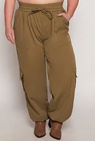 Womens Plus Size Poplin Cargo Pocket Joggers, Green, Size 3X