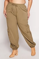 Womens Plus Size Poplin Cargo Pocket Joggers, Green, Size 1X