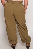 Womens Plus Size Poplin Cargo Pocket Joggers, Green, Size 3X