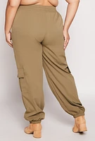 Womens Plus Size Poplin Cargo Pocket Joggers, Green, Size 1X