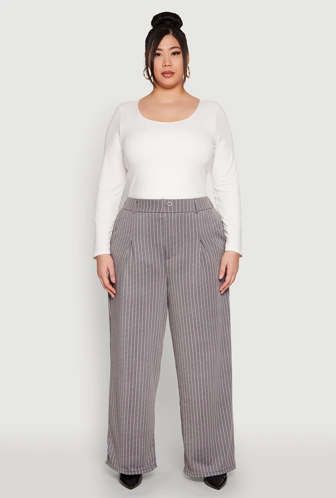 Womens Plus Size Striped Wide Leg Pants, Grey, Size 2X