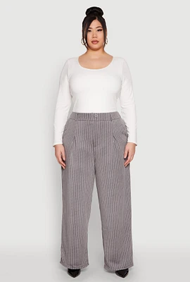 Womens Plus Size Striped Wide Leg Pants, Grey, Size 2X