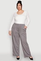 Womens Plus Size Striped Wide Leg Pants, Grey, Size 2X
