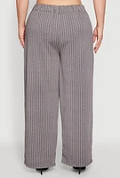 Womens Plus Size Striped Wide Leg Pants, Grey, Size 2X