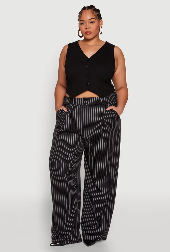 Womens Plus Size Striped Wide Leg Pants, Black, Size 3X