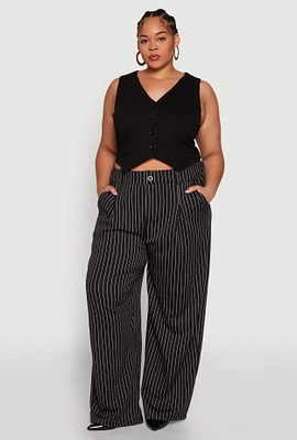 Womens Plus Size Striped Wide Leg Pants, Black, Size 3X