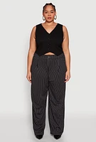 Womens Plus Size Striped Wide Leg Pants, Black, Size 3X