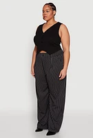 Womens Plus Size Striped Wide Leg Pants, Black, Size 3X
