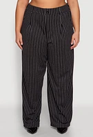 Womens Plus Size Striped Wide Leg Pants, Black, Size 3X