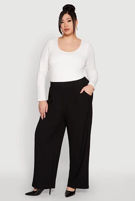 Womens Plus High Waist Wide Leg Trousers,