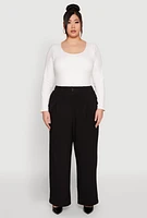 Womens Plus High Waist Wide Leg Trousers,