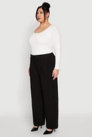 Womens Plus High Waist Wide Leg Trousers,