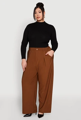 Womens Plus High Waist Wide Leg Trousers,