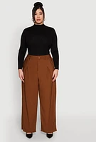 Womens Plus Size High Waist Wide Leg Trousers, Brown, Size 3X