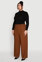 Womens Plus Size High Waist Wide Leg Trousers, Brown, Size 3X