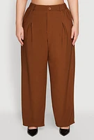 Womens Plus Size High Waist Wide Leg Trousers, Brown, Size 3X
