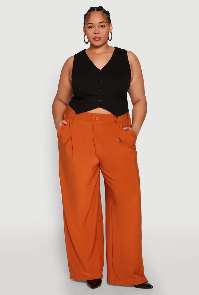 Womens Plus High Waist Wide Leg Trousers,