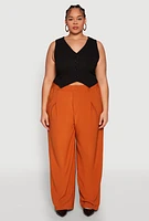 Womens Plus High Waist Wide Leg Trousers,