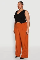 Womens Plus High Waist Wide Leg Trousers,