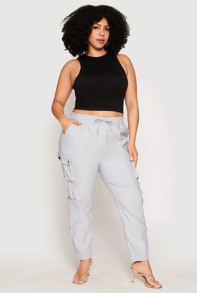 Womens Plus Size Poplin Toggle Drawstring Detail Joggers, Grey, Size 2X