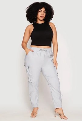 Womens Plus Size Poplin Toggle Drawstring Detail Joggers, Grey, Size 2X