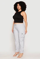 Womens Plus Size Poplin Toggle Drawstring Detail Joggers, Grey, Size 2X