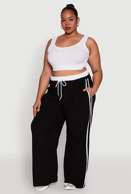 Womens Plus Stylish Active Pant with Contrast Trim and Varsity Stripes, 1X