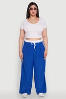 Womens Plus Size Stylish Active Pant with Contrast Trim and Varsity Stripes, Blue, Size 2X