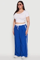 Womens Plus Size Stylish Active Pant with Contrast Trim and Varsity Stripes, Blue, Size 2X
