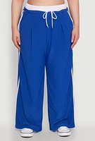 Womens Plus Size Stylish Active Pant with Contrast Trim and Varsity Stripes, Blue, Size 2X