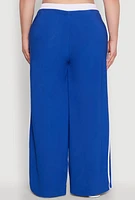 Womens Plus Size Stylish Active Pant with Contrast Trim and Varsity Stripes, Blue, Size 2X
