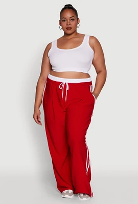 Womens Plus Size Stylish Active Pant with Contrast Trim and Varsity Stripes, Red, Size 3X