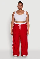 Womens Plus Size Stylish Active Pant with Contrast Trim and Varsity Stripes, Red, Size 3X