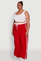 Womens Plus Size Stylish Active Pant with Contrast Trim and Varsity Stripes, Red, Size 3X