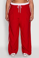 Womens Plus Size Stylish Active Pant with Contrast Trim and Varsity Stripes, Red, Size 3X