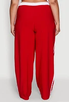 Womens Plus Size Stylish Active Pant with Contrast Trim and Varsity Stripes, Red, Size 3X