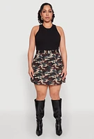 Womens Plus Size Camo Cargo Mini Skirt, Multi, Size 2X