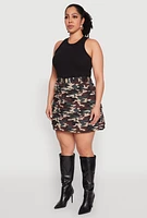 Womens Plus Size Camo Cargo Mini Skirt, Multi, Size 2X
