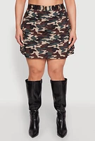Womens Plus Camo Cargo Mini Skirt, Multi,