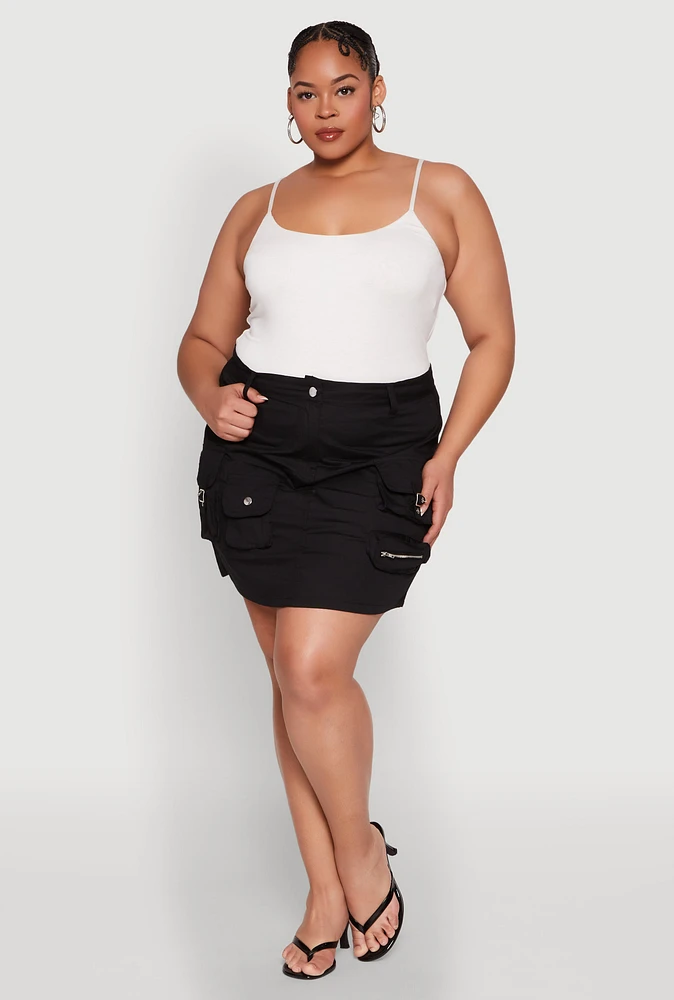 Womens Plus Multi Cargo Pocket Mini Skirt,