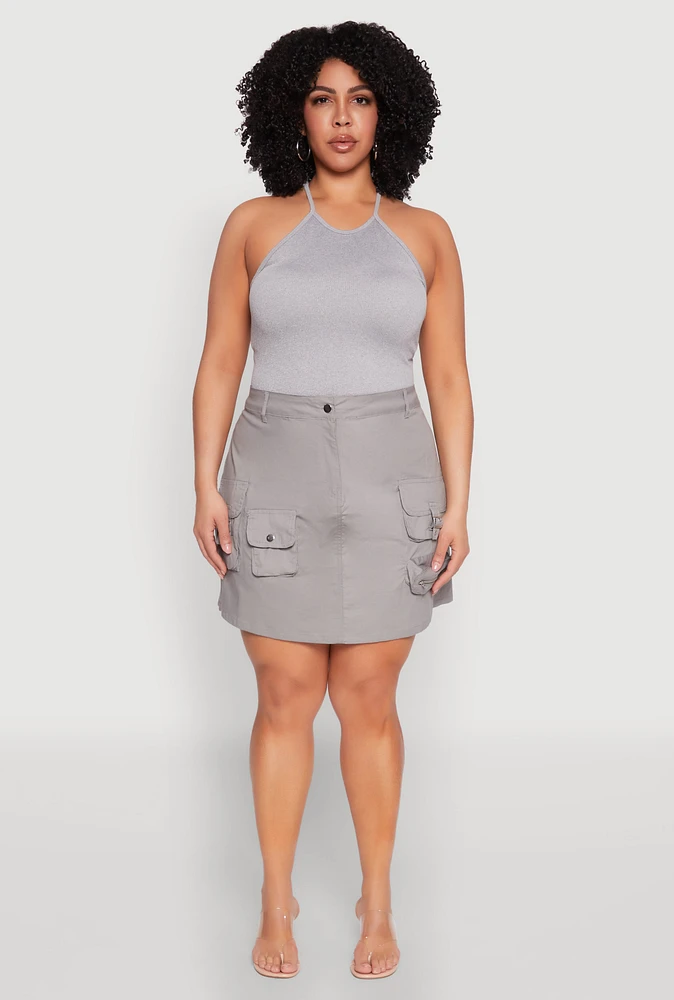Womens Plus Multi Cargo Pocket Mini Skirt, 3X