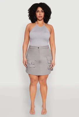 Womens Plus Multi Cargo Pocket Mini Skirt, 3X