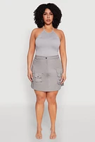 Womens Plus Size Multi Cargo Pocket Mini Skirt, Grey, Size 3X