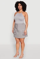 Womens Plus Multi Cargo Pocket Mini Skirt, 3X
