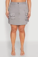 Womens Plus Multi Cargo Pocket Mini Skirt, 3X