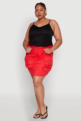 Womens Plus Size Multi Cargo Pocket Mini Skirt, Red, Size 1X