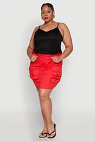 Womens Plus Size Multi Cargo Pocket Mini Skirt, Red, Size 1X